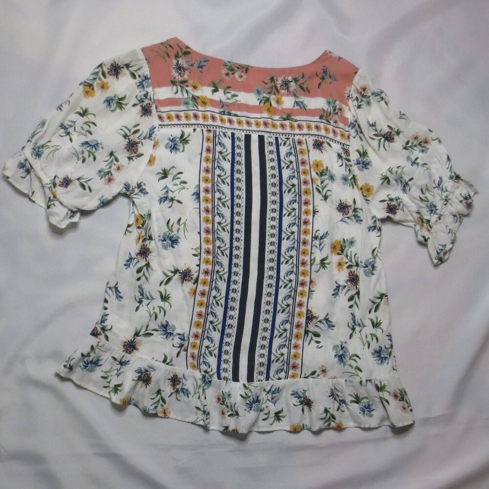 LUCKY BRAND womens SHIRT cream BOHO top BLOUSE floral LIGHTWEIGHT yellow SIZE M - Picture 10 of 10